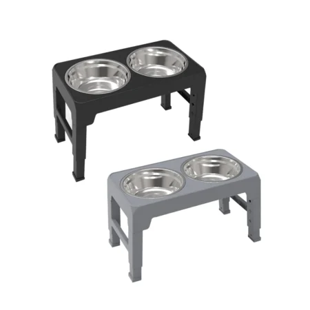 Adjustable Height Elevated Dog Bowls with Stainless Steel Bowls